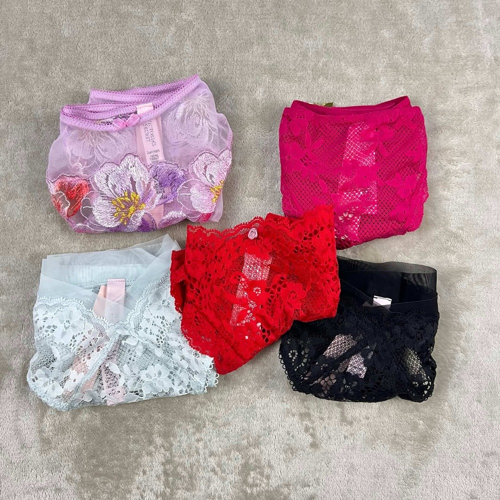 Victorias Secret Panty Bundle 5pc Lace Thong Cheeky Floral Embroidery Size M